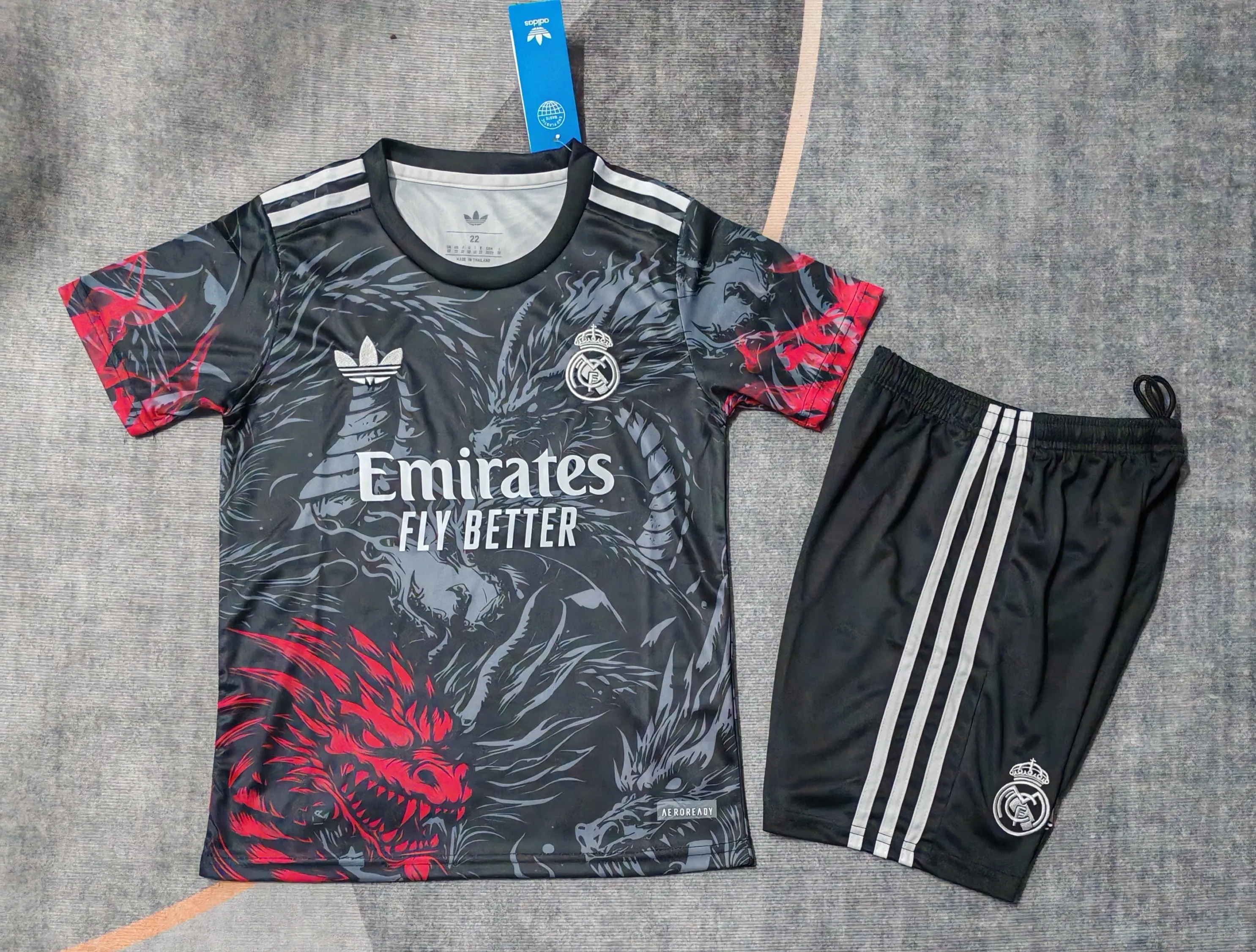 2025-26 Real Madrid "Black Dragon Pattern" Jersey – Kids' Edition 1