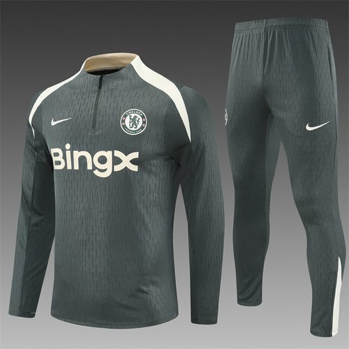 2025-26 Chelsea Army Green Half Pull Training Jersey 1