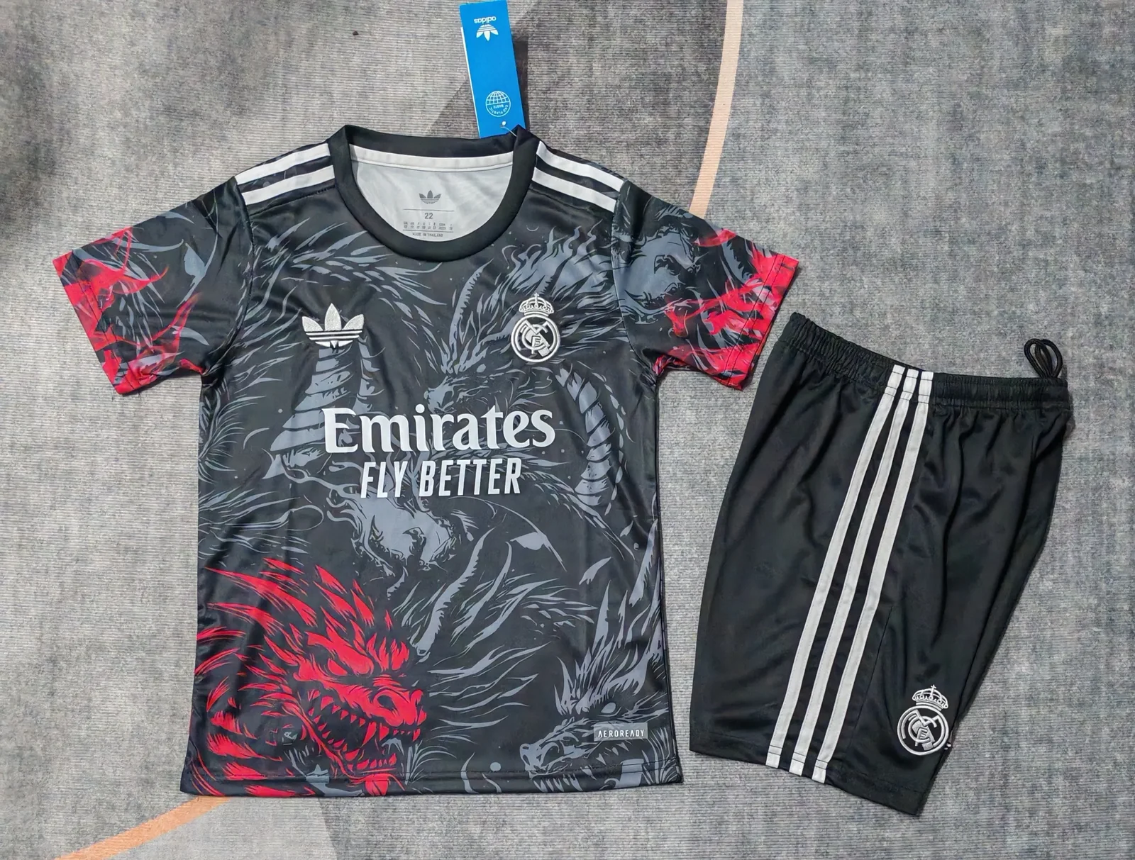 2025-26 Real Madrid "Black Dragon Pattern" Jersey – Kids' Edition 1